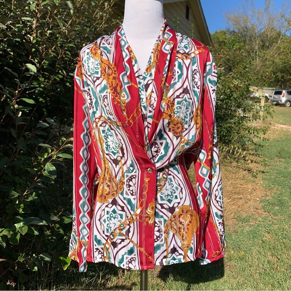 Vintage NICOLA Bold Sheer Stripe Chain Pattern Blouse Size 10
